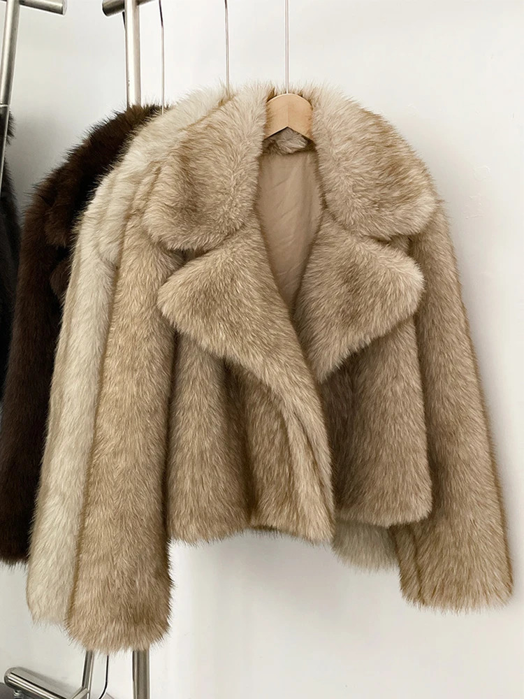 Mumaroho Winter Autumn Women Faux Fur Jacket Coat Solid Khaki Long Sleeve Thick Warm Outwear Fluffy For 251110