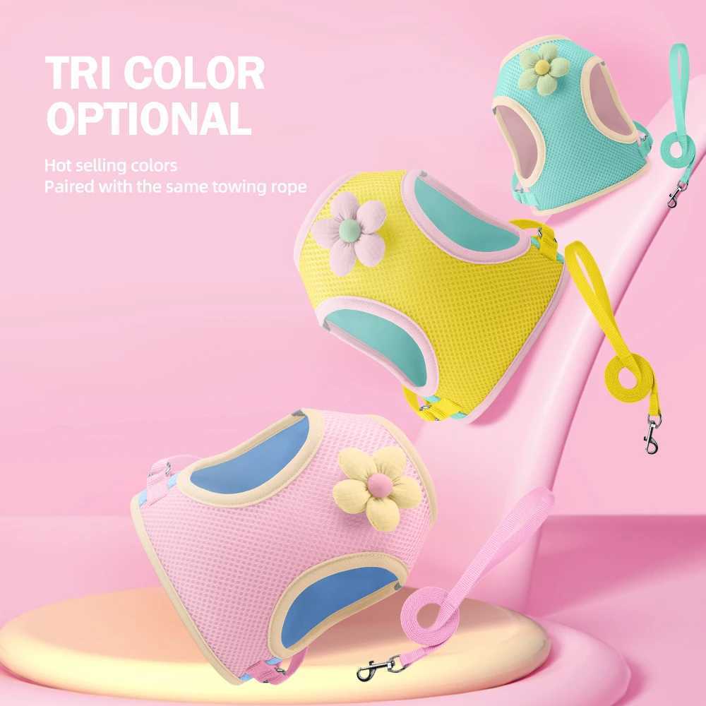 Mesh Harness Small Dog Lead Walking Flower Outdoor Reflective Vest-style Harness Color-blocked Breathable Pet Harness Leash J251110