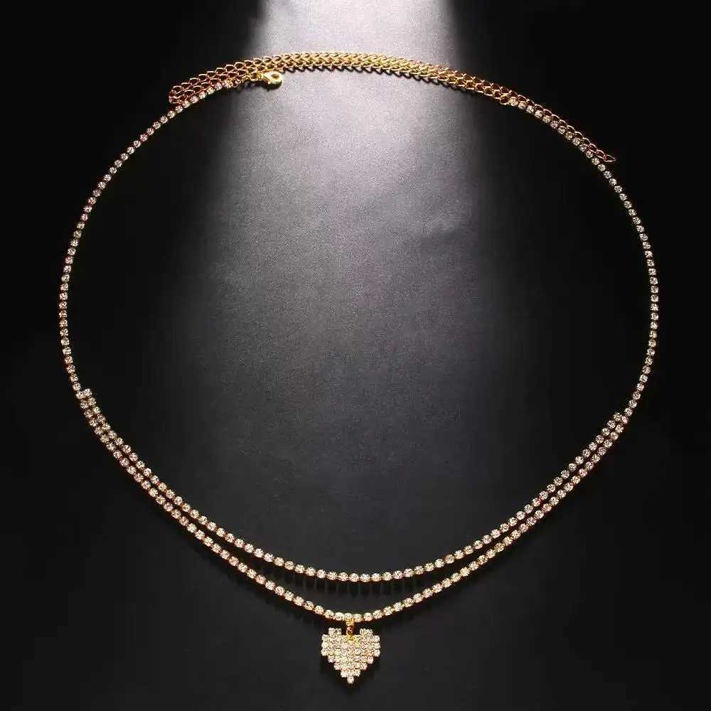Luxury rhinestone double chain water droplet waist chain jewelry used for warm water crystal abdominal chain decoration accessories X250410