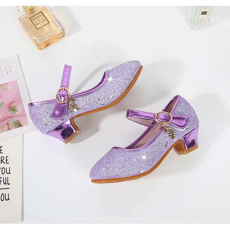 Fairy Girl High Heels Princess Shoes Halloween Role Play Children Shining Sofia Cinderella Aurora Long Hair Princess Par Dress Up Leather Shoes Z25041