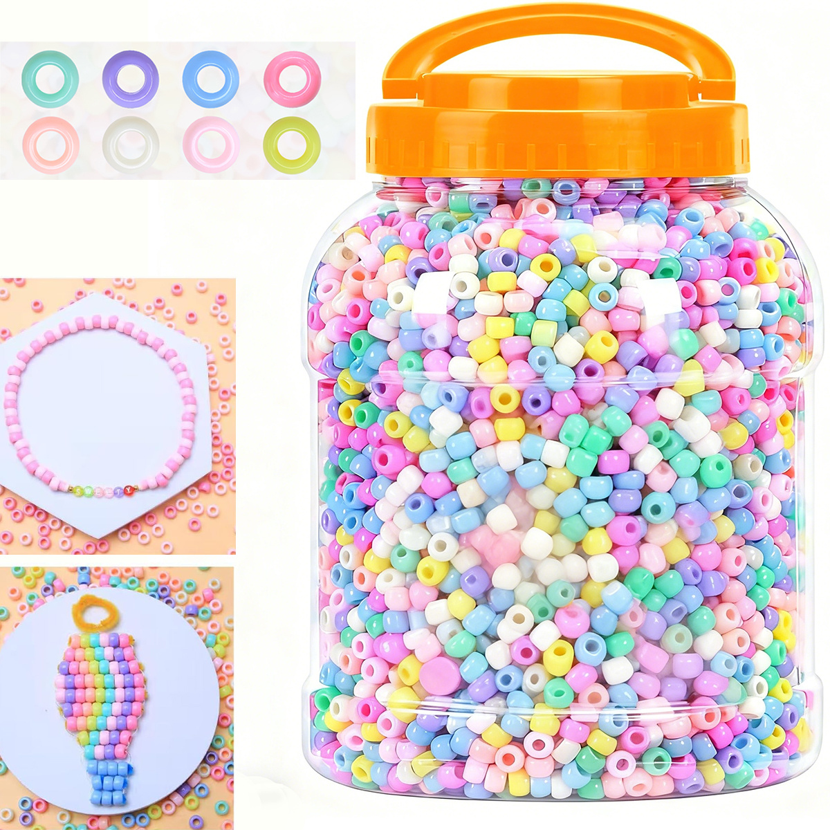 3900pcs 9mm Multi-Color Pony Beads Kit - Portable Bucket Storage, Ideal for Friendship Bracelets, Keychains, Necklaces & DIY Jewelry Crafts