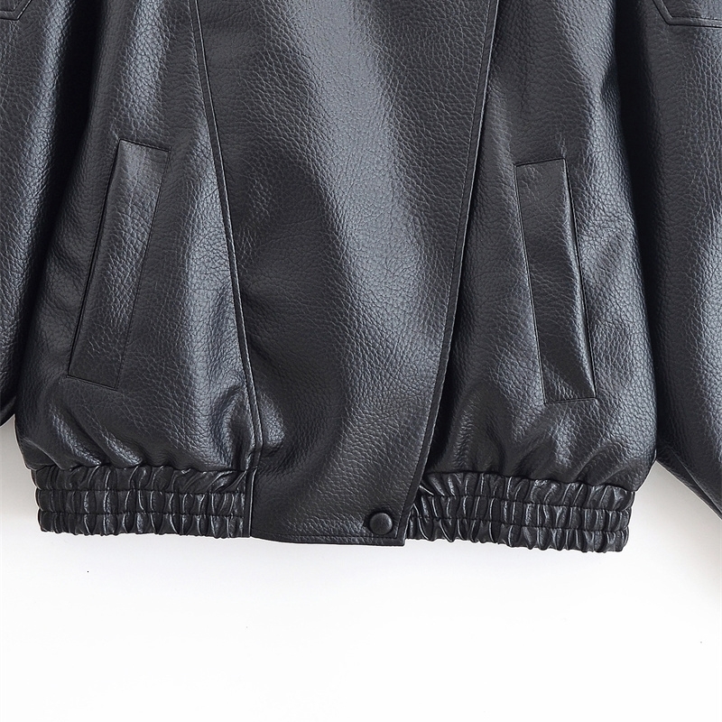 Womens Jacket Fall Black Long Sleeve Pebble Faux Leather Motorcycle Style Personality Fashion 251105