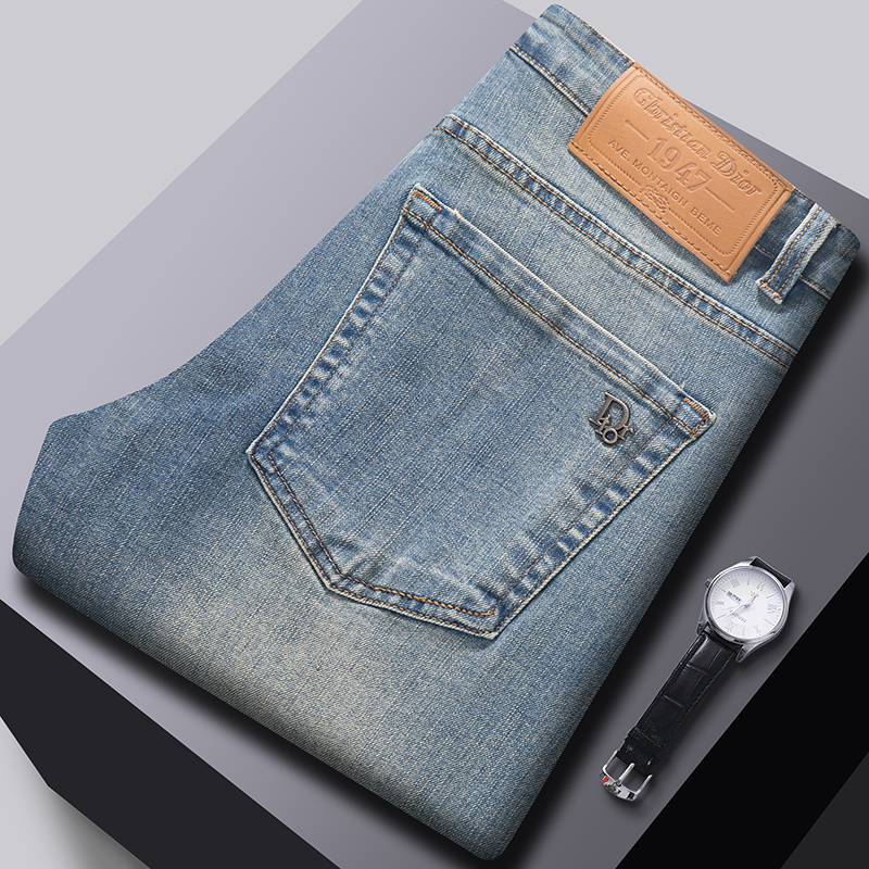 Men's Jeans Autumn Winter Men Slim Fit European American High-end Brand Small Straight Pants F294-9