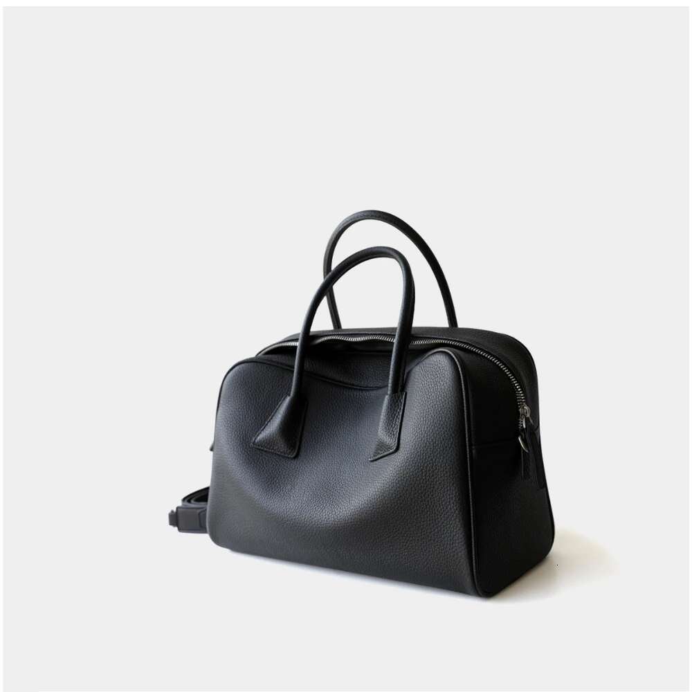 Urious Designer 2 Size Boston Pillow Tote First Layer Cow Leather Women Handbag High-End Commuter Travel Shoulder Bag Grey