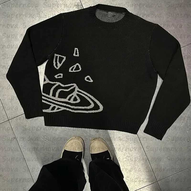 Fashion 2025 Y2k comfortable clothes sweater planet cosmic star knit jumper teen clothes traf ladies top black thermal top mens loose Y251110