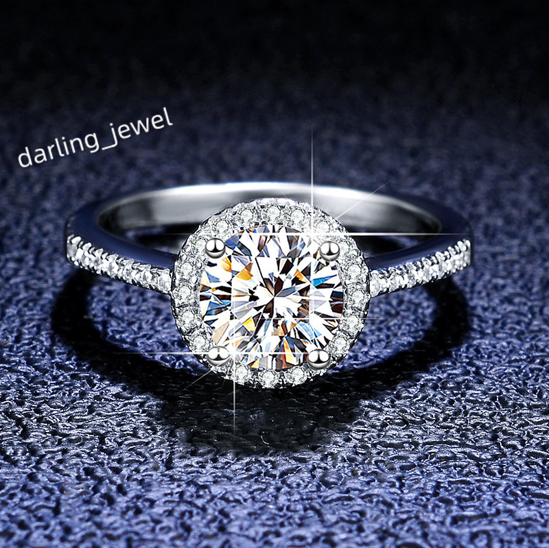 Womens 1 Karat round Moissanite Ring S925 Sterling Silver Direct Factory Home Card Packaging Jewelry for Rings