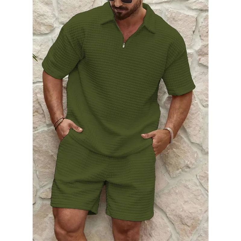 est Mans set Trend Fashion short sleeve Fitness T-shirtsports shorts Men suit Two pieces Solid Color running tracksuit 250409