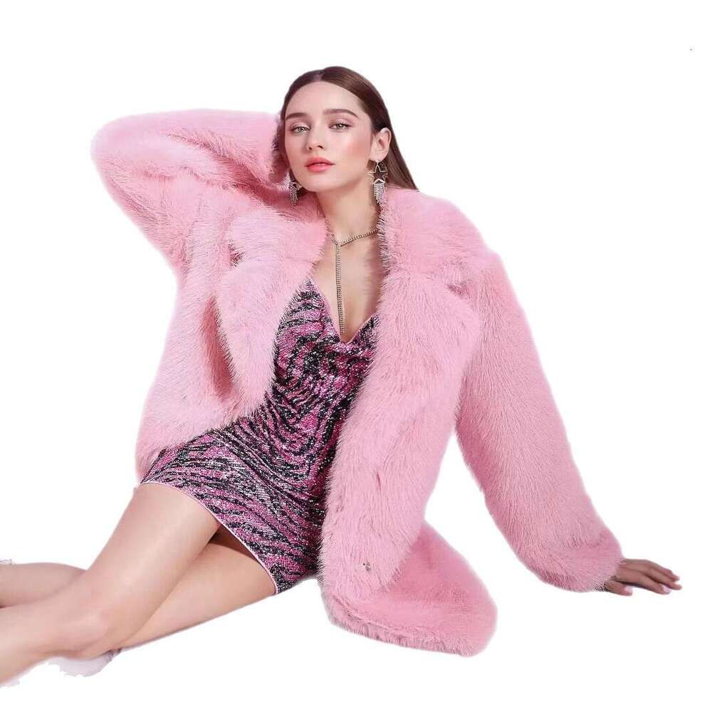 Solid New Sleeve Faux Collar Long Suit Color Warm Plus Size Women's Fur Coat MidLength