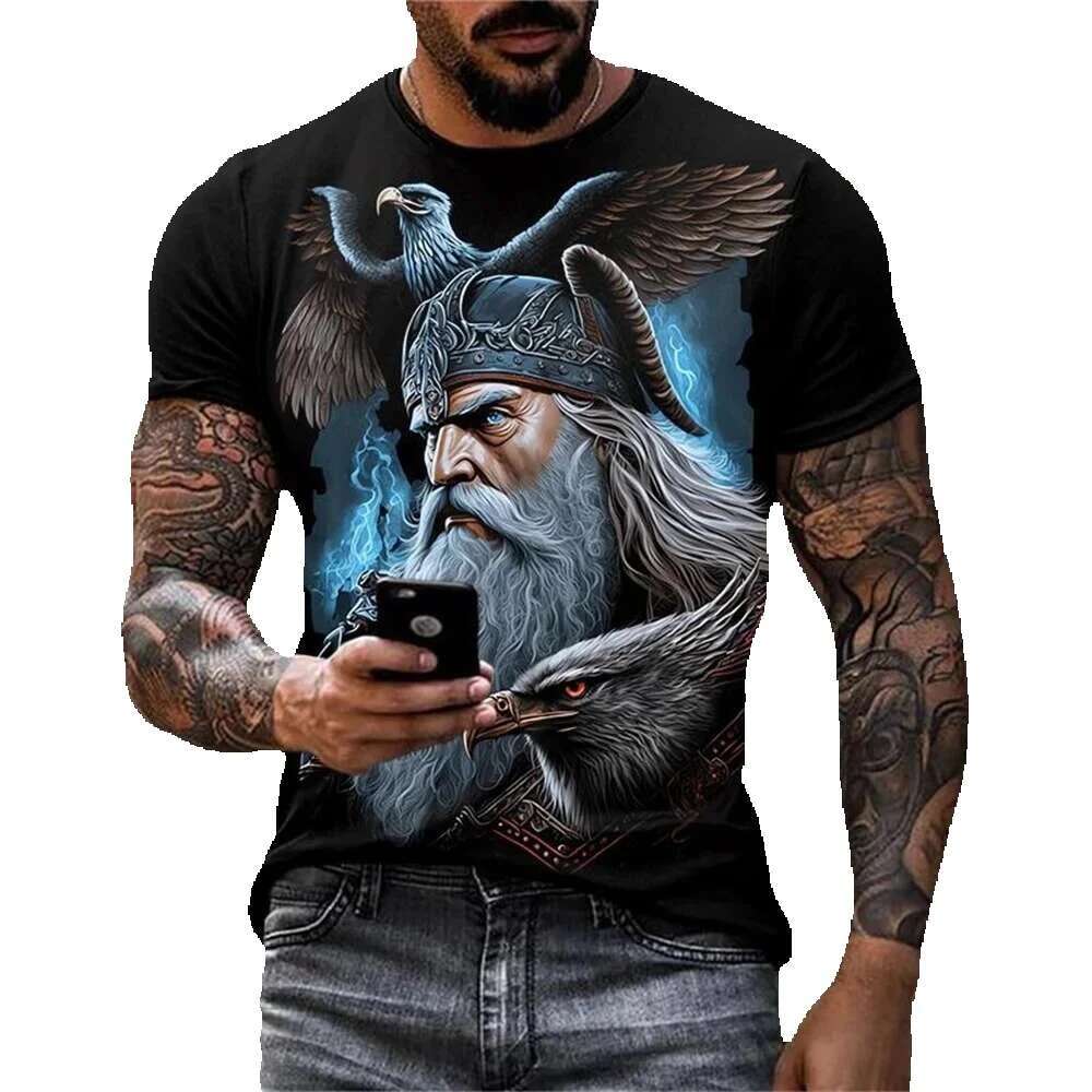 Fashionable men's printed T-shirt, round neck, plus size, comfortable, short sleeved, trendy elements, sporty and casual