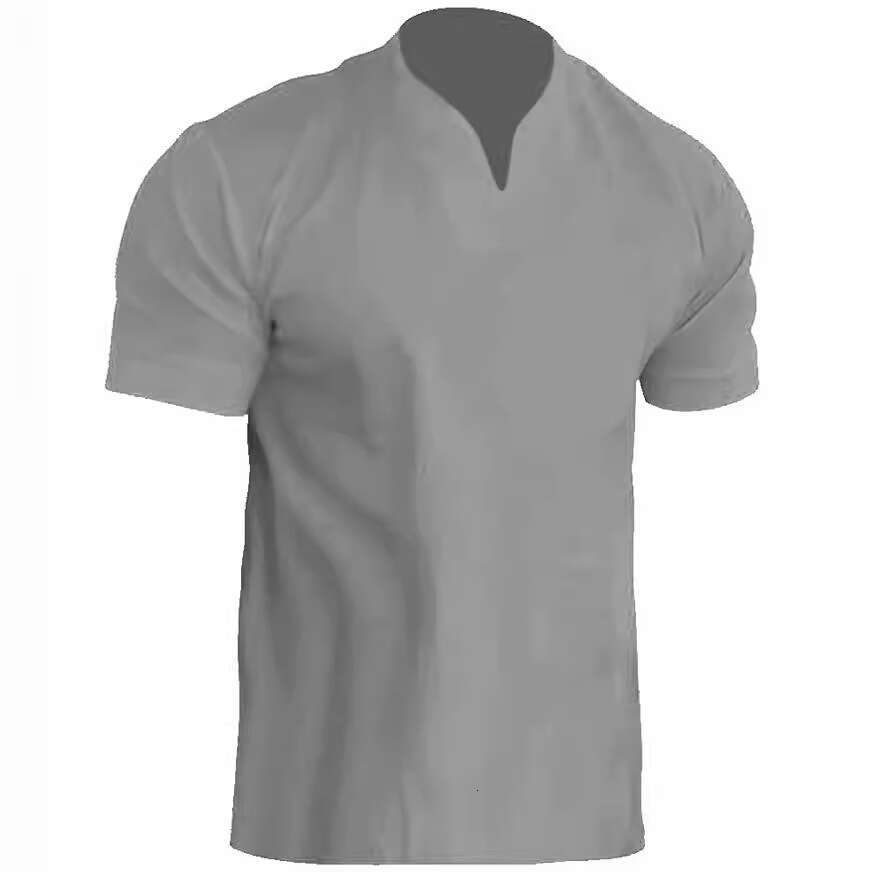 Foreign Trade Muscle Men Fitness Plus Size Sports T-Shirt Men's Elastic Cotton Pocket Short Sleeve Summer V-Neck Polo Shirt