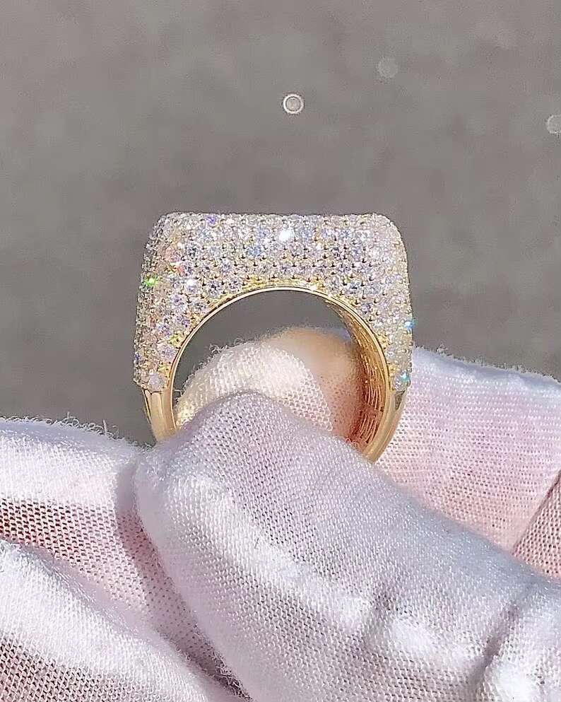 Hit Hop Jewelry Ring Fully Iced Out VVS Round Diamond Ring Bustdown 925 Sterling Silver Casual Rings for Men