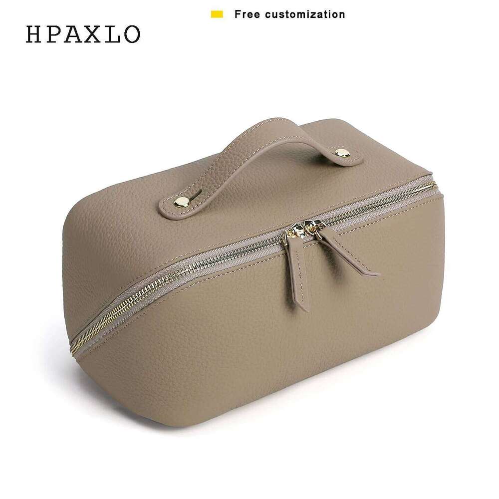 Cow Leather Makeup Travel Storage Large Capacity Multi-Compartment Toiletry Free Initials Women's Cosmetic Bag 251110