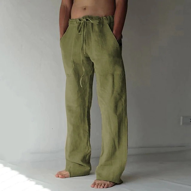 2025 new mens lightweight spring and autumn casual pants loose and versatile slightly elastic solid color straight leg pants