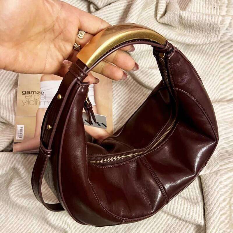 Small Vintage Half Moon Bags For Women Luxury Designer Handbags Purses 2025 New In PU Splicing Design Sequined Underarm Shoulder