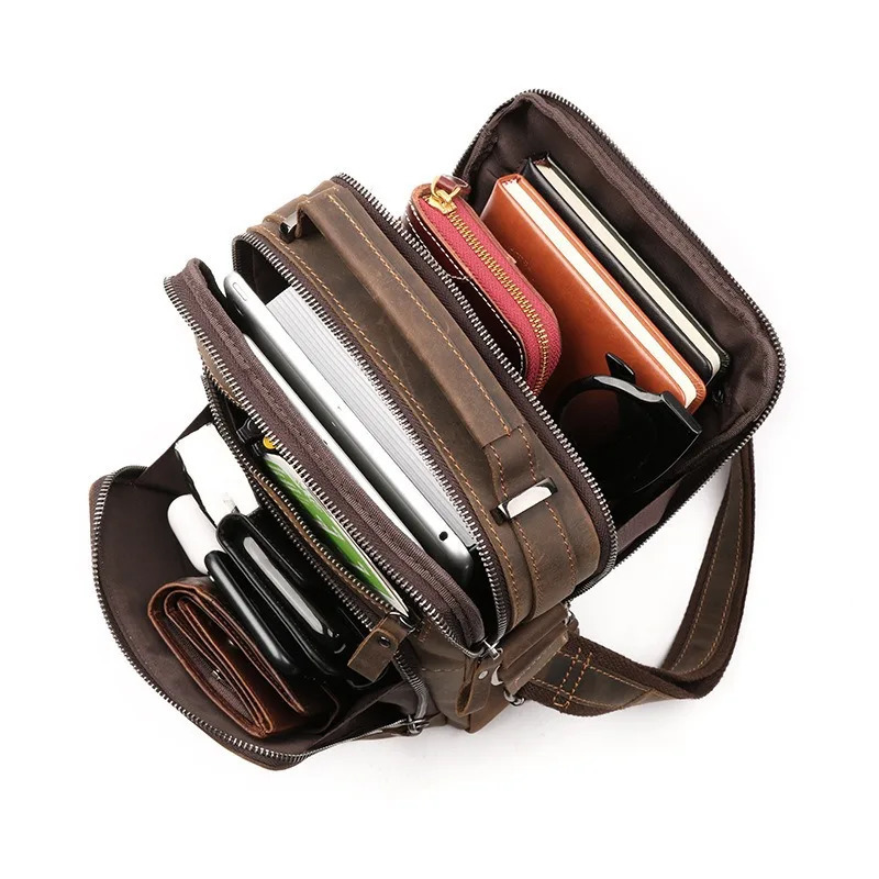 Mens Genuine Leather Shoulder Bag Retro Cowhide Casual Crossbody Backpack Large Capacity Multifunctional 251110