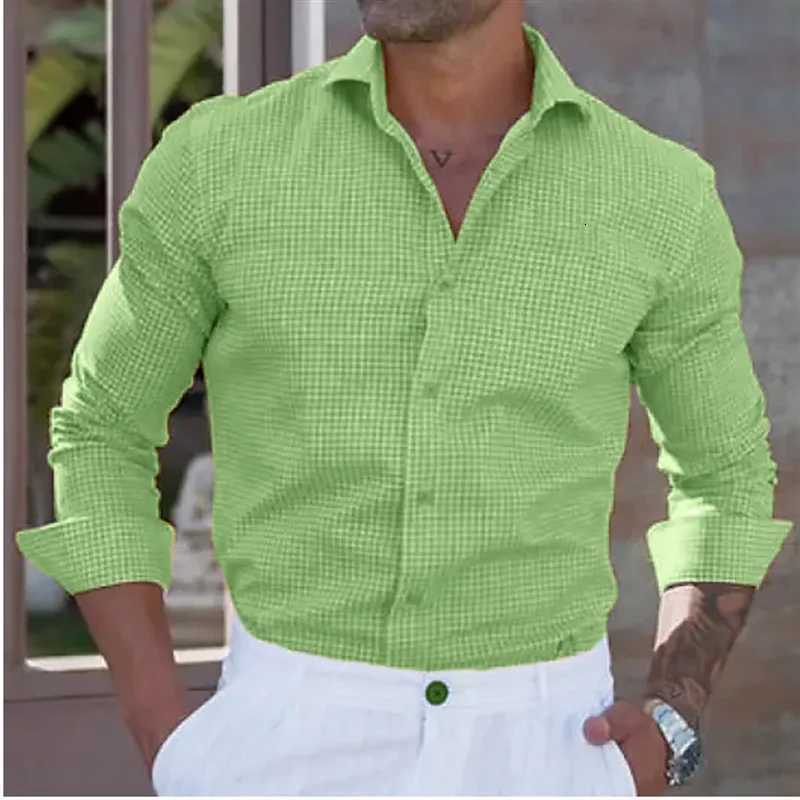 Fashion 2023 Mens Shirt Button Down Shirt Casual Shirt Yellow Long Sleeve Plaid Lapel Street Daily Clothes Casual Comfortable K251110