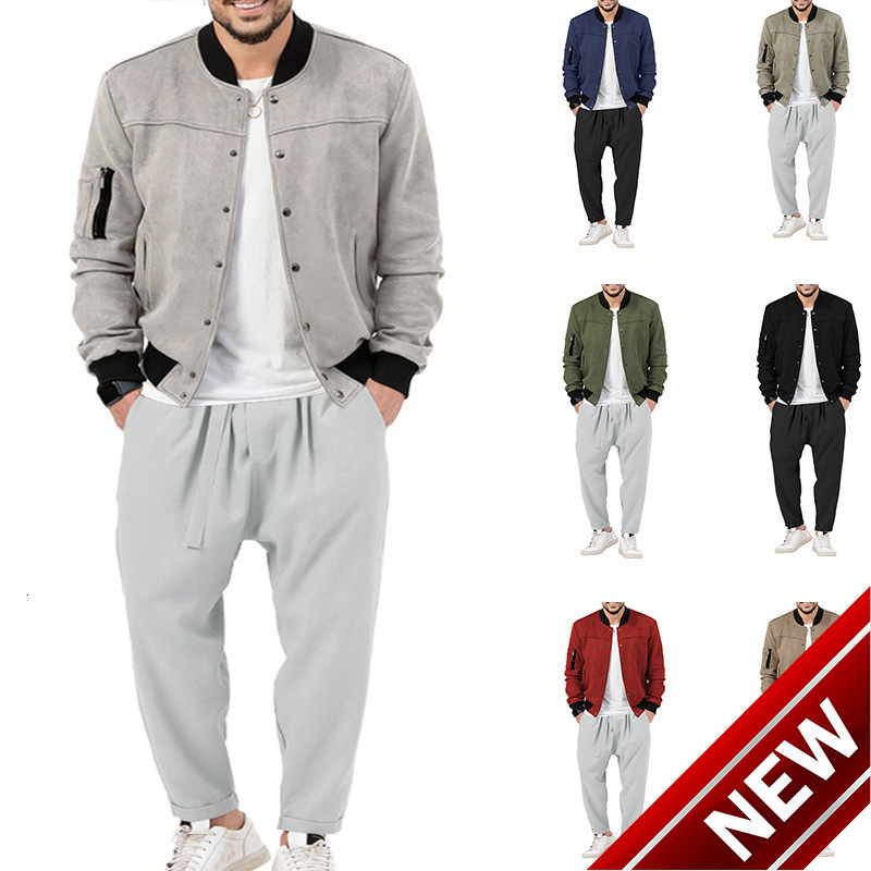 2024 Mens Set Spring and Autumn Fashion Personalized Casual Pants Trendy Jacket Top