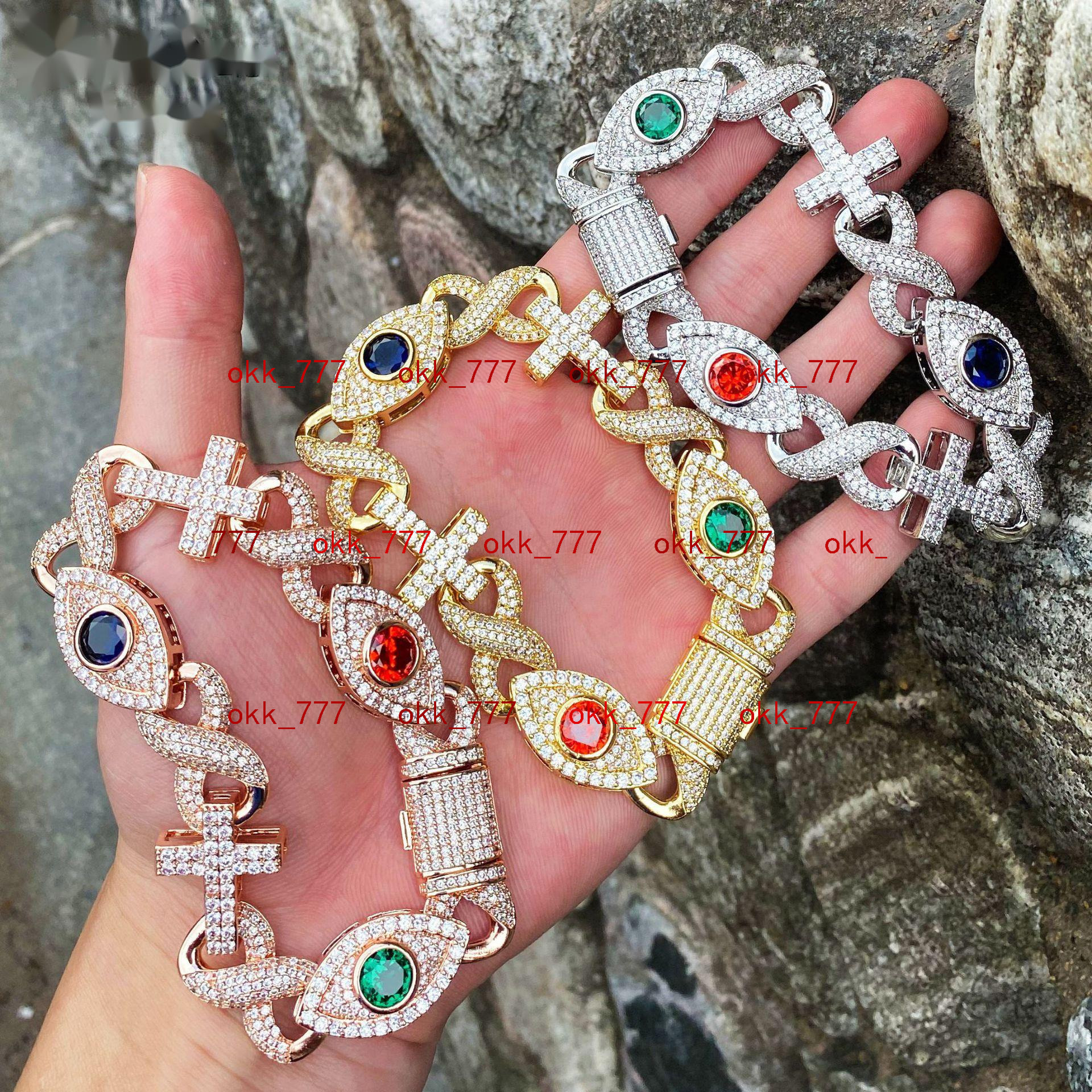 Diamond studded eyes cross hip-hop bracelet accessories fashionable simple high-end mens and womens necklaces