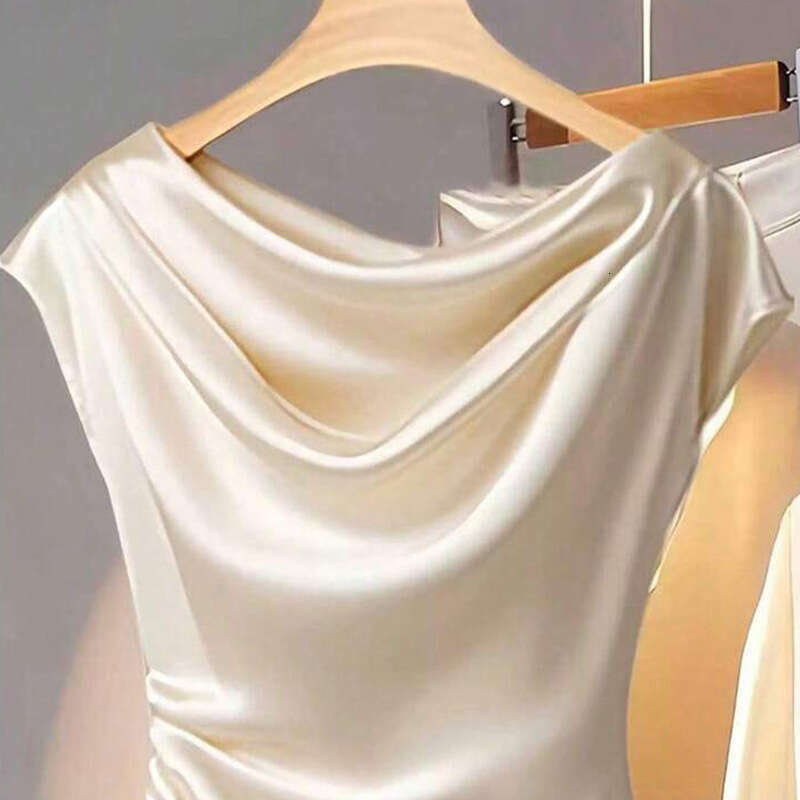 Cross-Border European and American Style Elegant Mature Satin 2025 Summer Amazon French High-End Slimming Shirt for Women