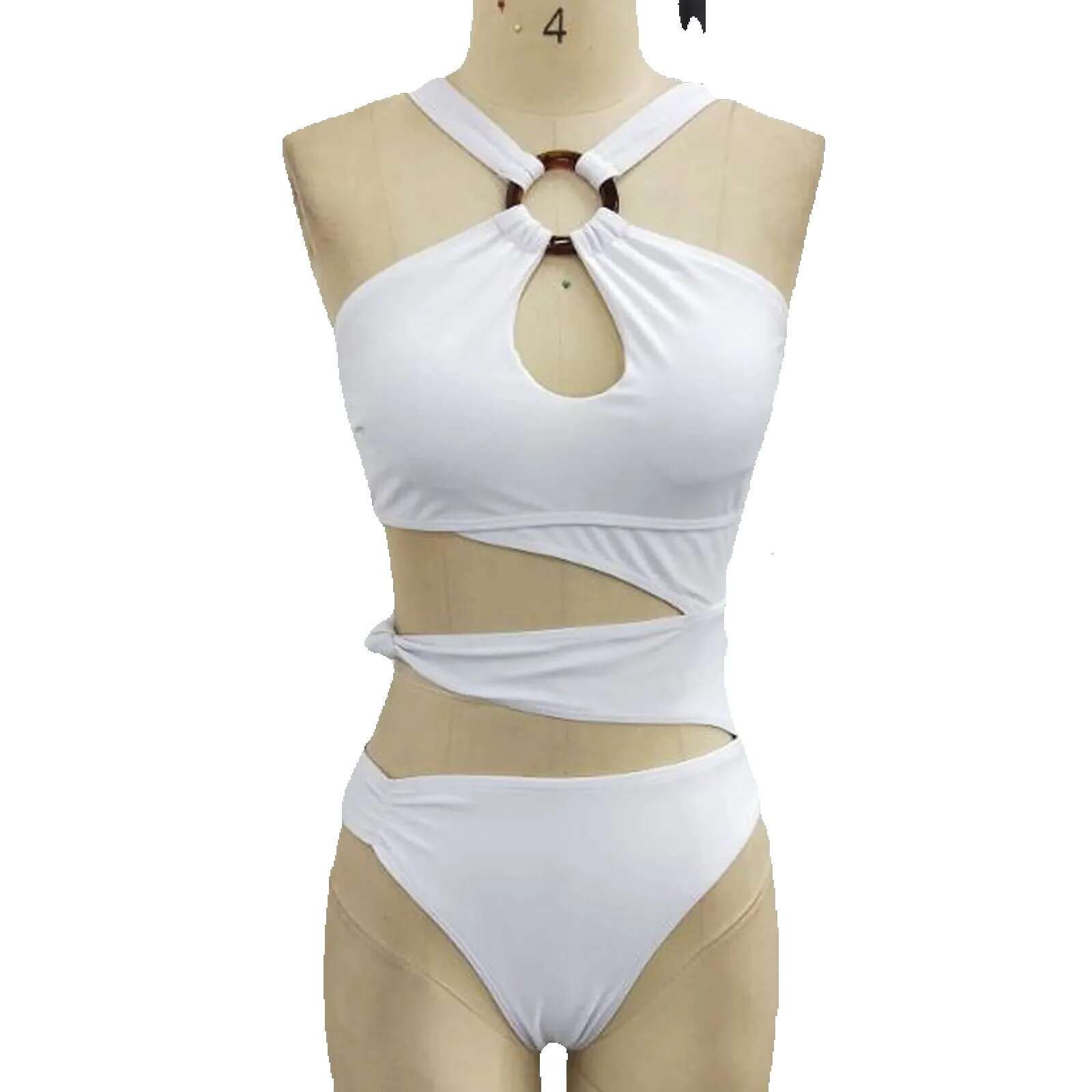 Sexy camisole irregular bikini set bra push up pad white thin leg high cut buckle design swimsuit