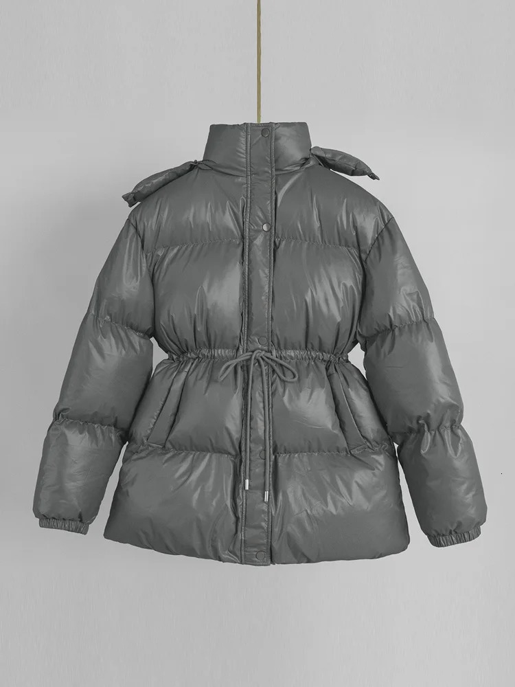 Tossy Leisure Womens Hooded Short Parker Coat Drawstring Waist Warm Solid Pocket Zipper Winter Long Sleeves 2025 Parker Coat 251107