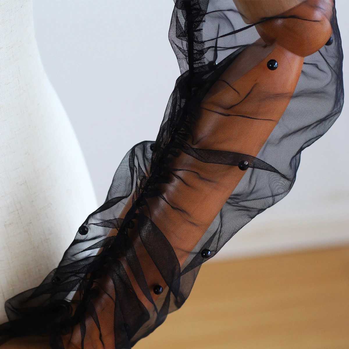 WG052 Wedding Fingerless White / Black Gloves Long Tulle Pearls Brides Bridesmaid Sleevelet Women Pageant Prom Handschuh L251110