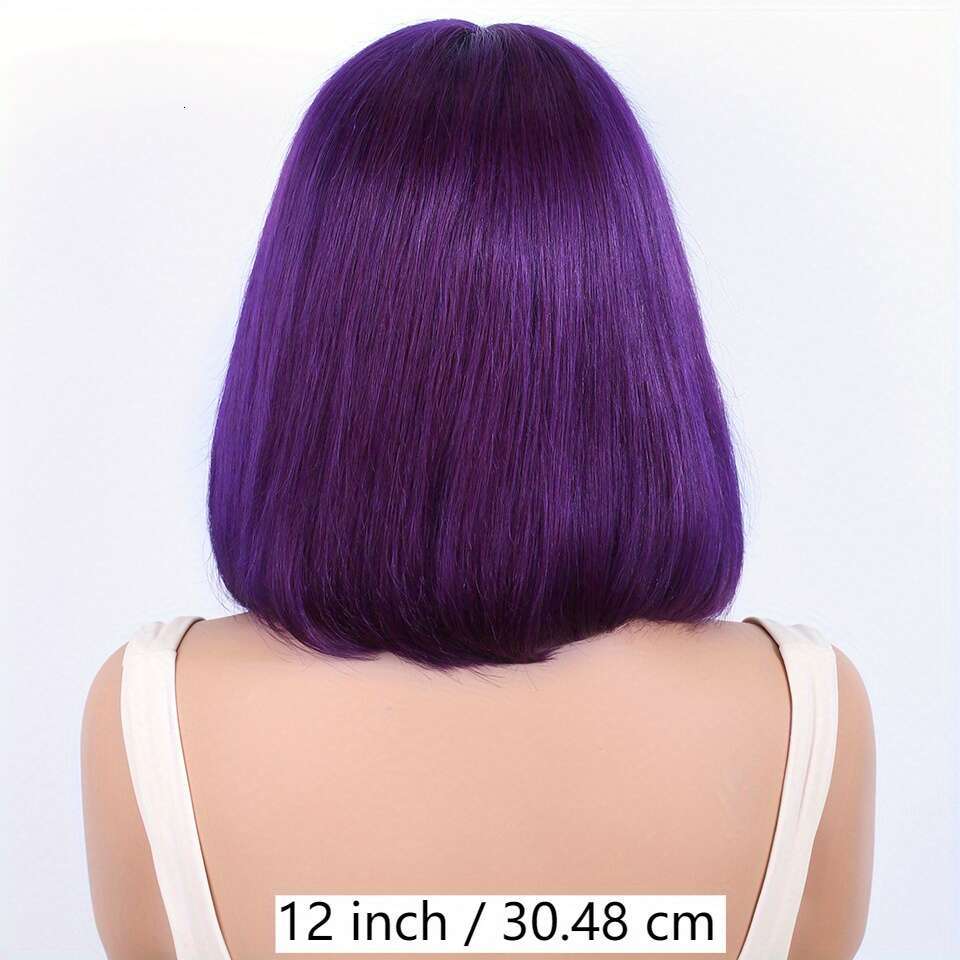 Hair Wig - Purple Short Straight Bob With T-Part Front, 13X5x1 Lace Area, 100% Remy Hair, No Glue Needed, Comfortable &