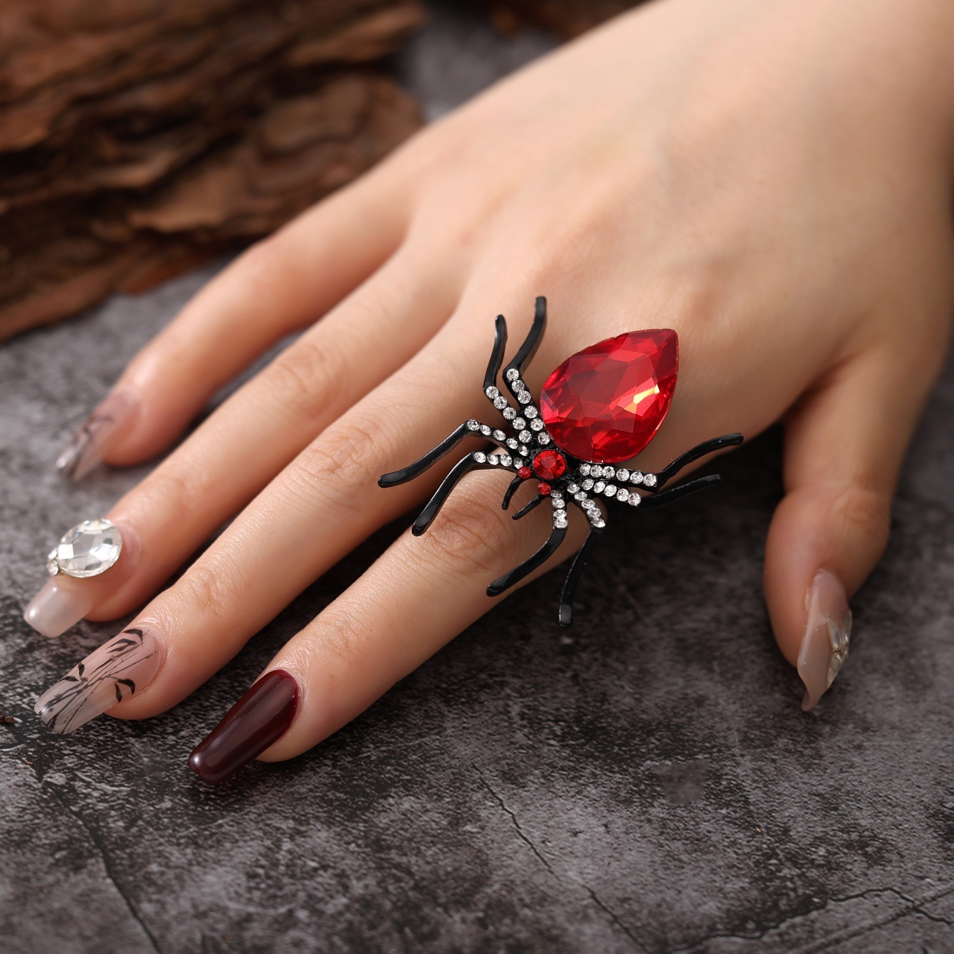 Cross Border Fashion Ring Designer Ring European And American Black Style Halloween Personalized Spider Ring Women's Fashion Open Index Finger Ri