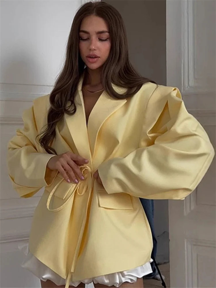 Tossy Elegant Commute Suit jacket Female LaceUp Loose Pocket Patchwork Lapel Party Looks Outwear For Women Bandage Coat 251110