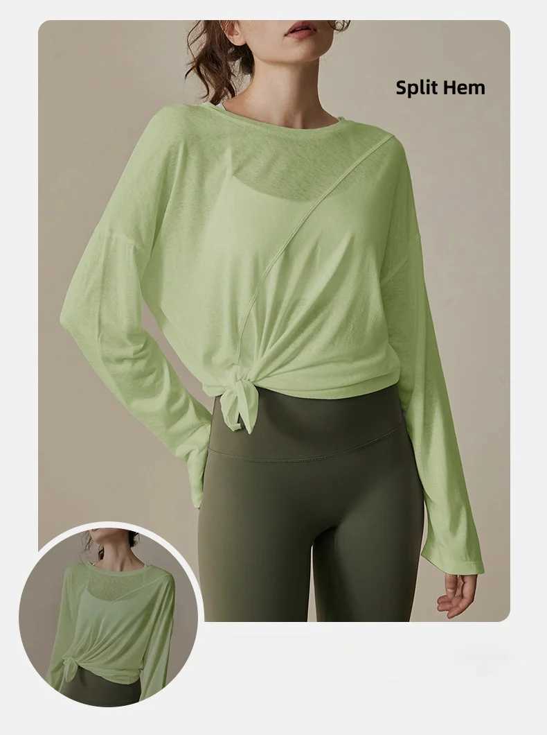 Yoga clothing womens running sports loose T-shirt Pilates training long sleeved breathable hollow split topXJ250410