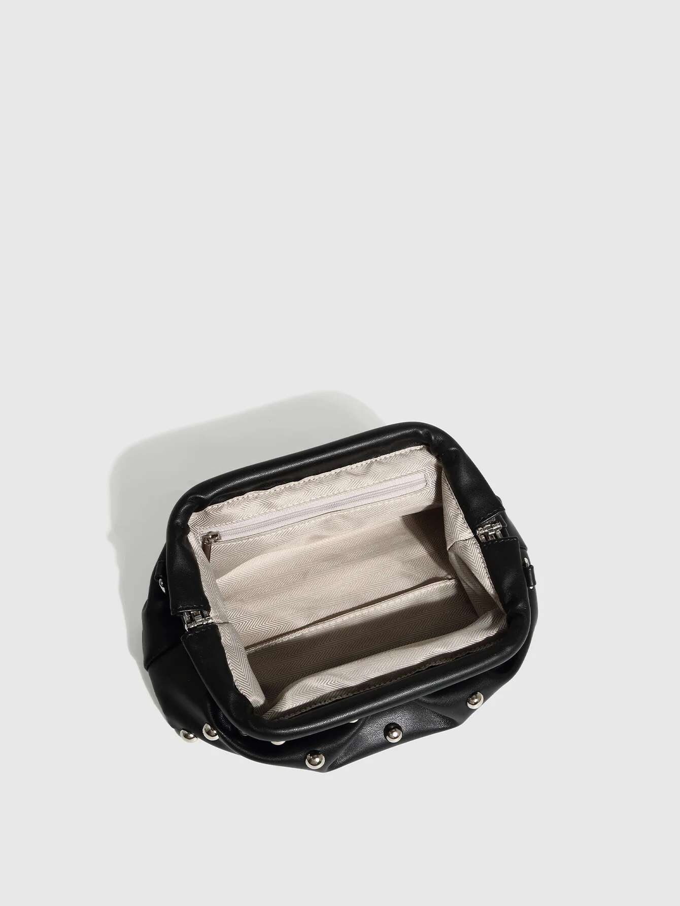 Women Black Casual Chic Vegan Leather Shoulder Bag Punk Ball Embellished Crossbody Purse Handbag With Long Strap