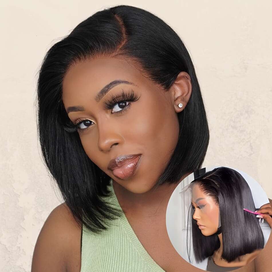 Women's Brazilian Remy Human Hair Looking 150% Density, Pre-Plucked Hairline, 8-12 Inch Lengths, Straight Bob Cut For Everyday & Special Events 1