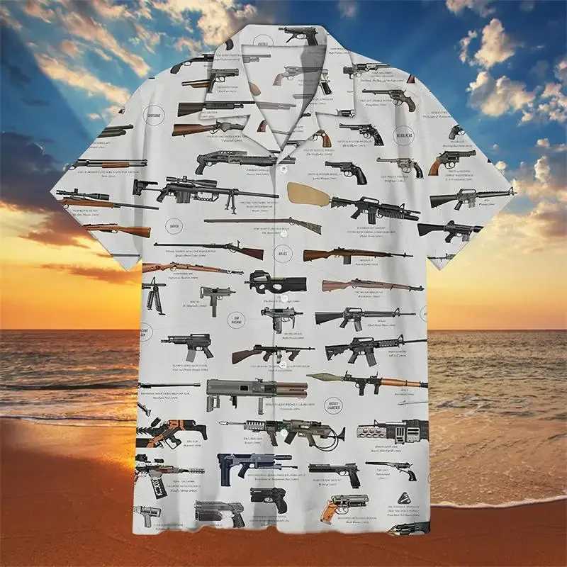 Hawaiian Shirt for Men Gun Graphic T-shirt 3D Printed Shirt for Beach Vacation Style Mens T-shirt Wear Oversized Shirt X250410