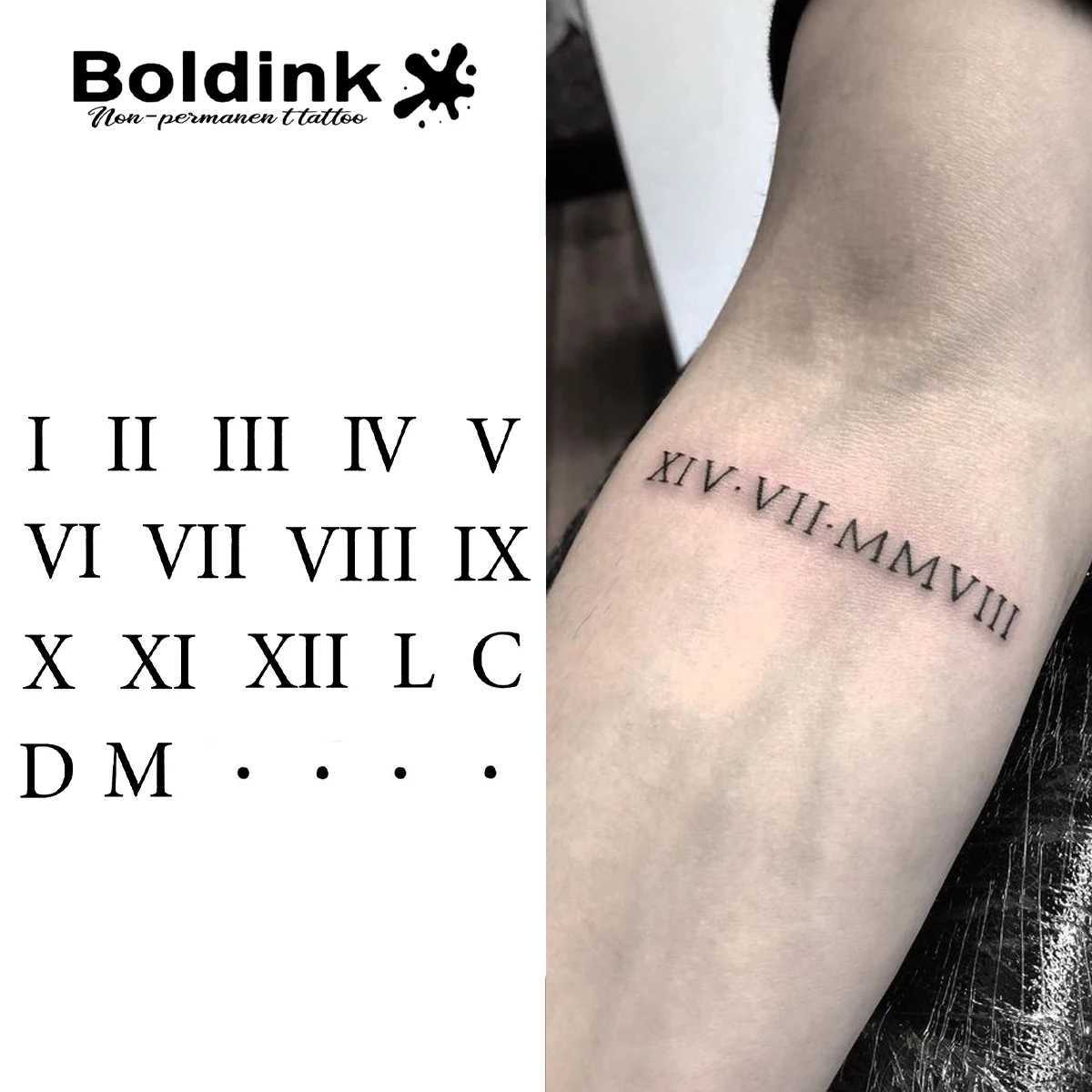 Roman numeral Boldink temporary tattoo lasting for 15 days with new technology waterproof semi permanent sticker. W250410