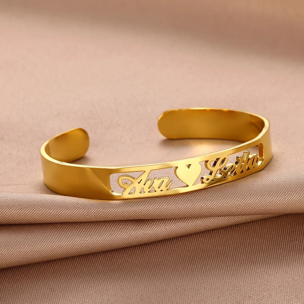 Customized Name Bracelet Mens Gold Stainless Steel Open Bracelet Hip Hop Party Jewelry Couple Gift 250408