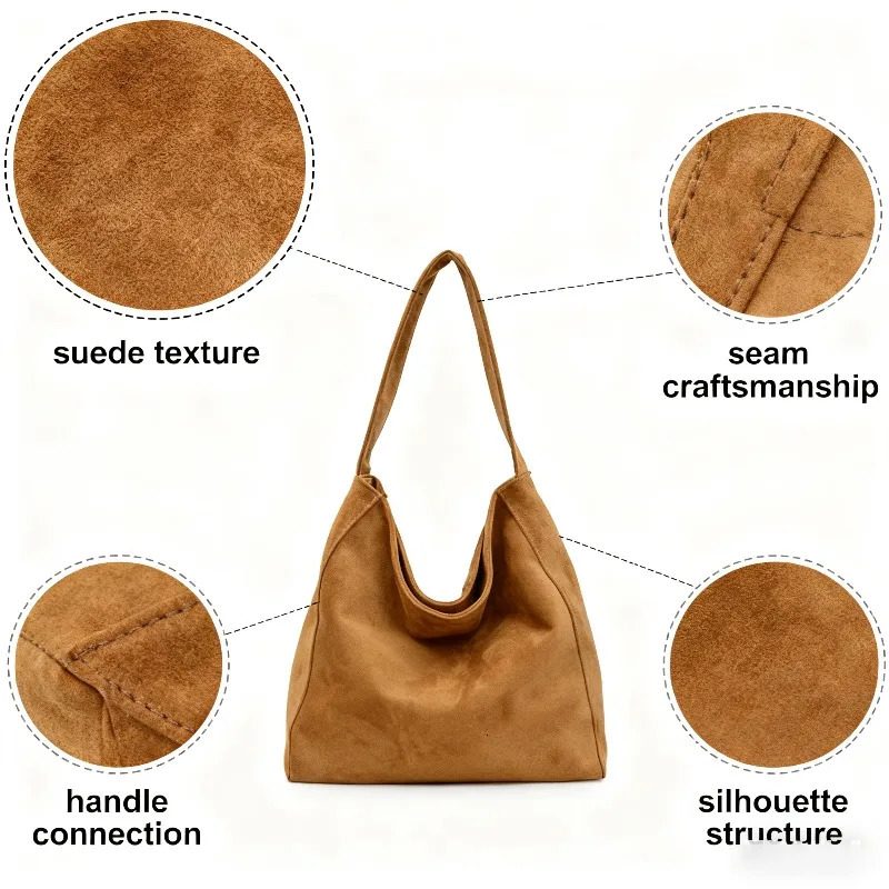 Minimalist Suede Hobo Bags in Multiple Colors Large Capacity Casual Shoulder for Womens Daily and Travel Use 251110