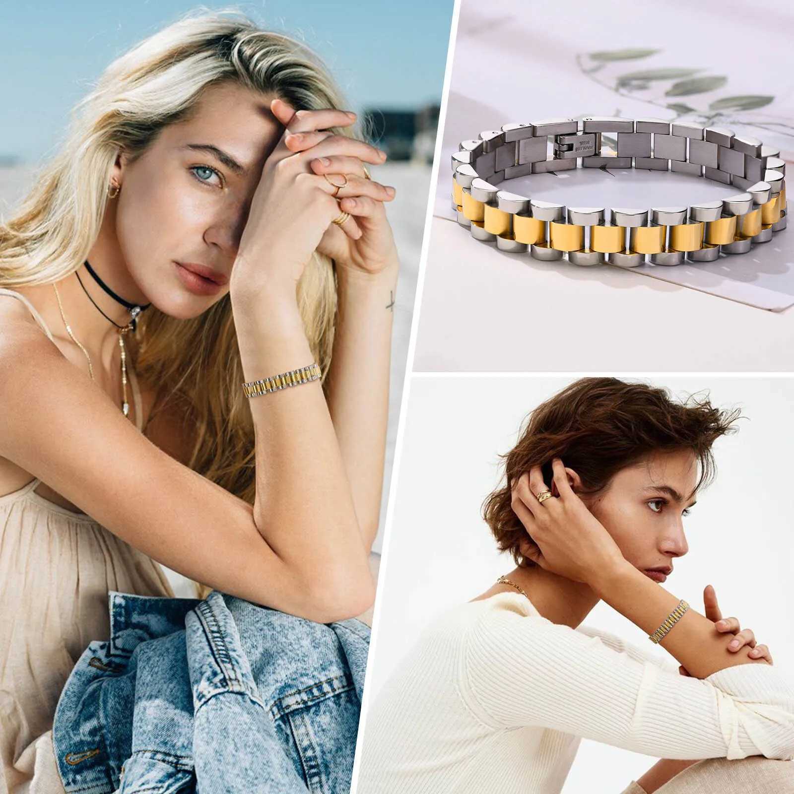 Vnox Stainless Steel Classic Watchband Bracelet For Women MenWatch Straps Width Link Chain Bracelet BangleUnisex Hand JewelryT251110