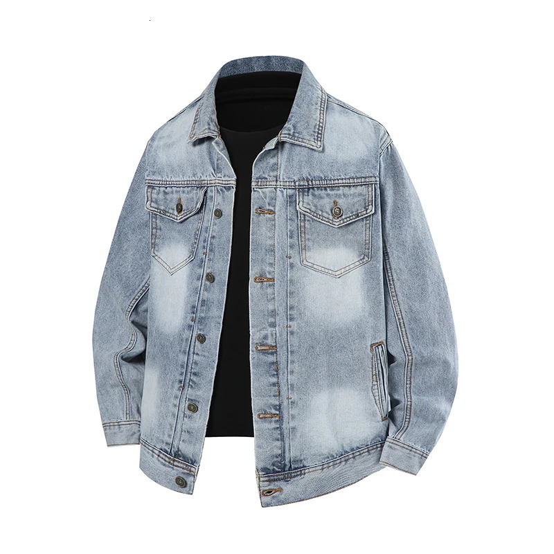 Spring mens denim jacket washed retro workwear casual jacket fashionable street style mens jacket 250410