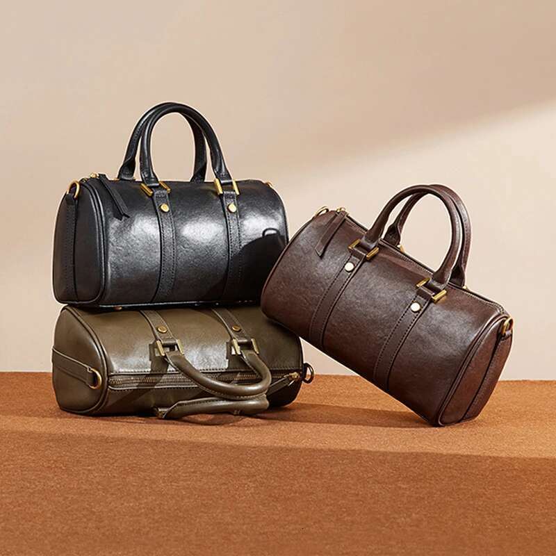 Vintage Cowhide Genuine Leather Boston Small Shoulder Crossbody Bags For Women New Trend Designer Pillow Tote Ladies Handbags