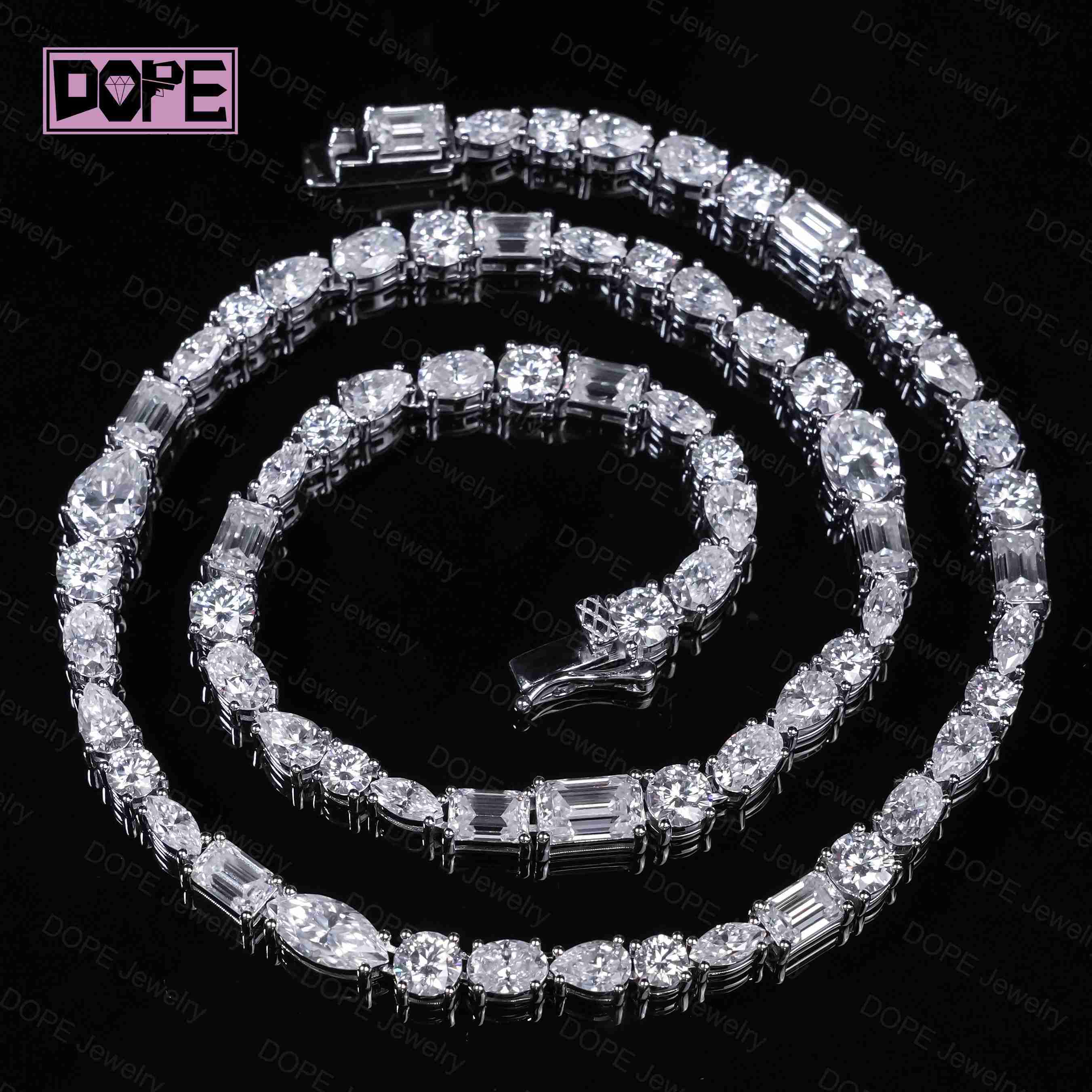 5mm Moissanite Chain Multi Shape VVS Diamond GRA Certified 925 Silver Necklace Iced Out Moissanite Tennis Chain
