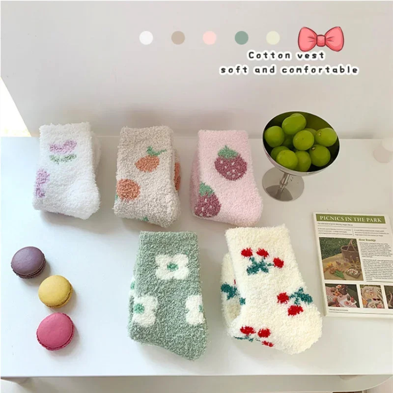 Japanese Kawaii Cute Socks Autumn Winter Thicken Warm Soft Plush Women Socks Coral Fleece Thermal Homewear Floor Sleeping Socks 251106