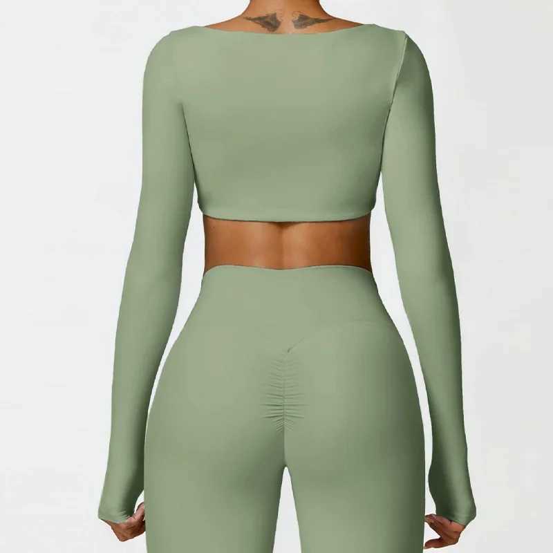 Casual quick drying sportswear for women square neck gym for women fitness sportswear for women long sleeved yoga clothes for womenXJ250410