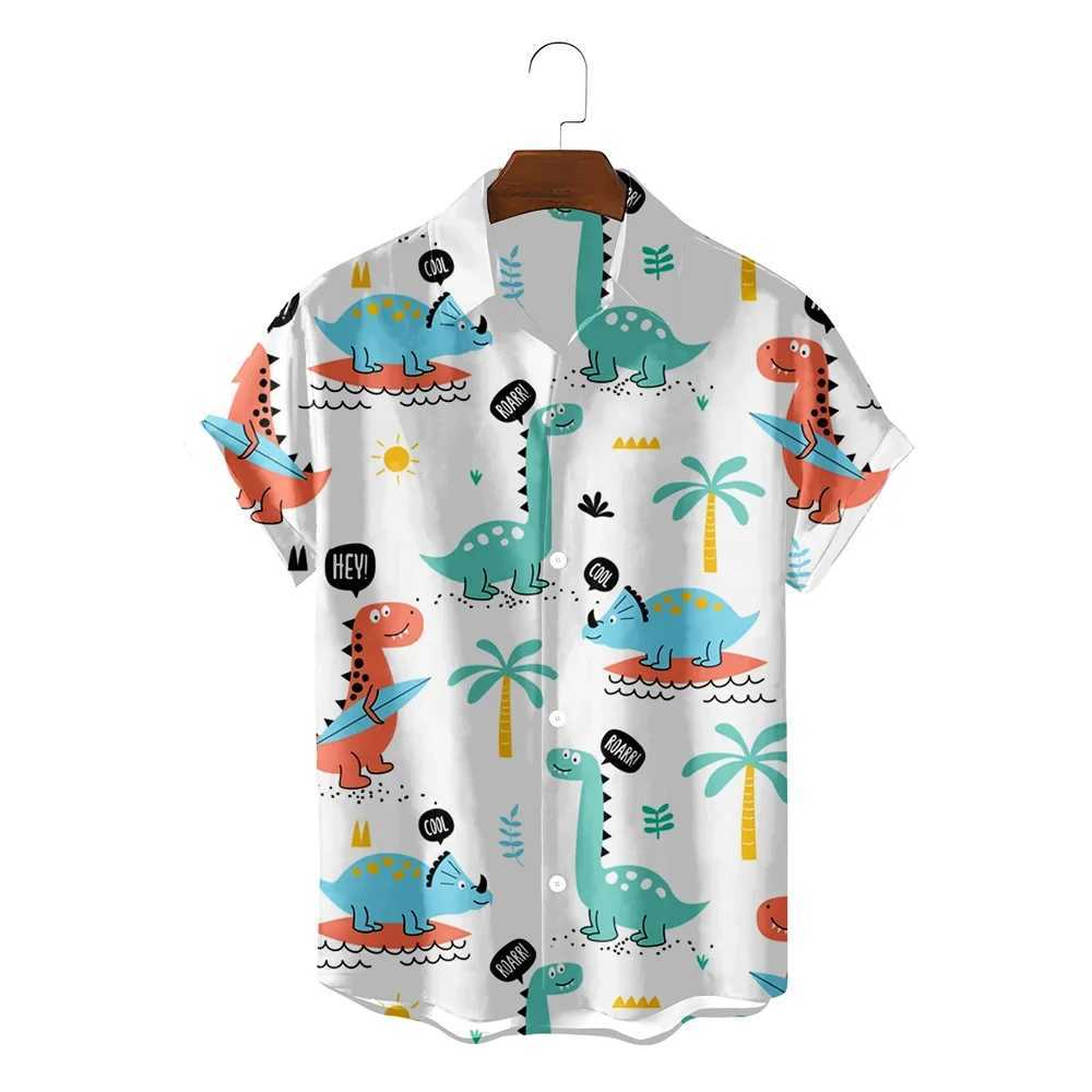 Cute cartoon dinosaur 3D printed mens/womens casual fashion short sleeved shirt mens button top oversized unisex clothing X250410