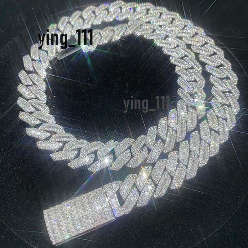 Factory Diamond 925 Silver 10k 14k Gold Plated Cuban Link Chain Hip Hop Moissanite Cuban Necklace