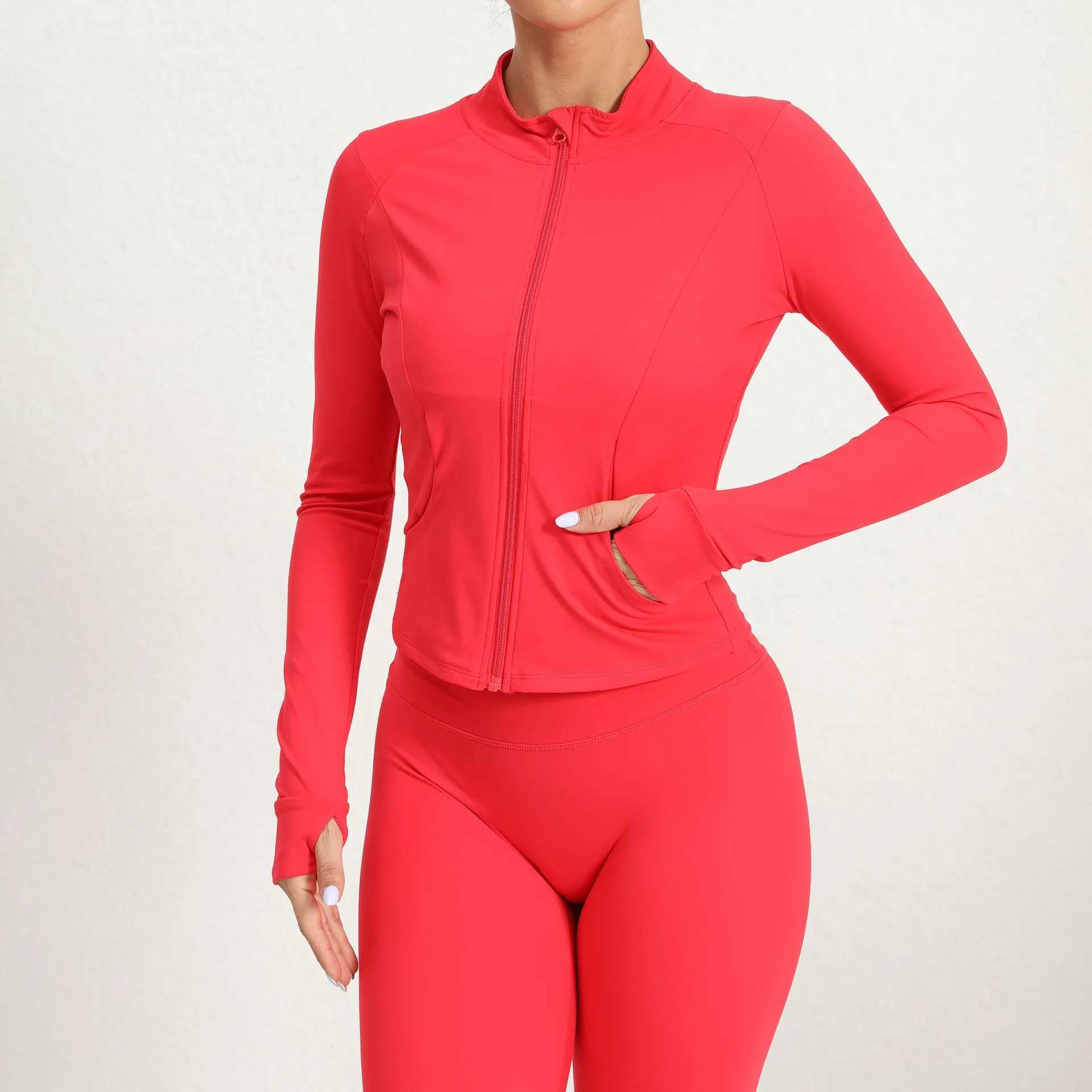 Zipper jacket womens crop top yoga shirt solid sports top slim fit long sleeved running shirt winter warm fitness gym sportswearXJ250410