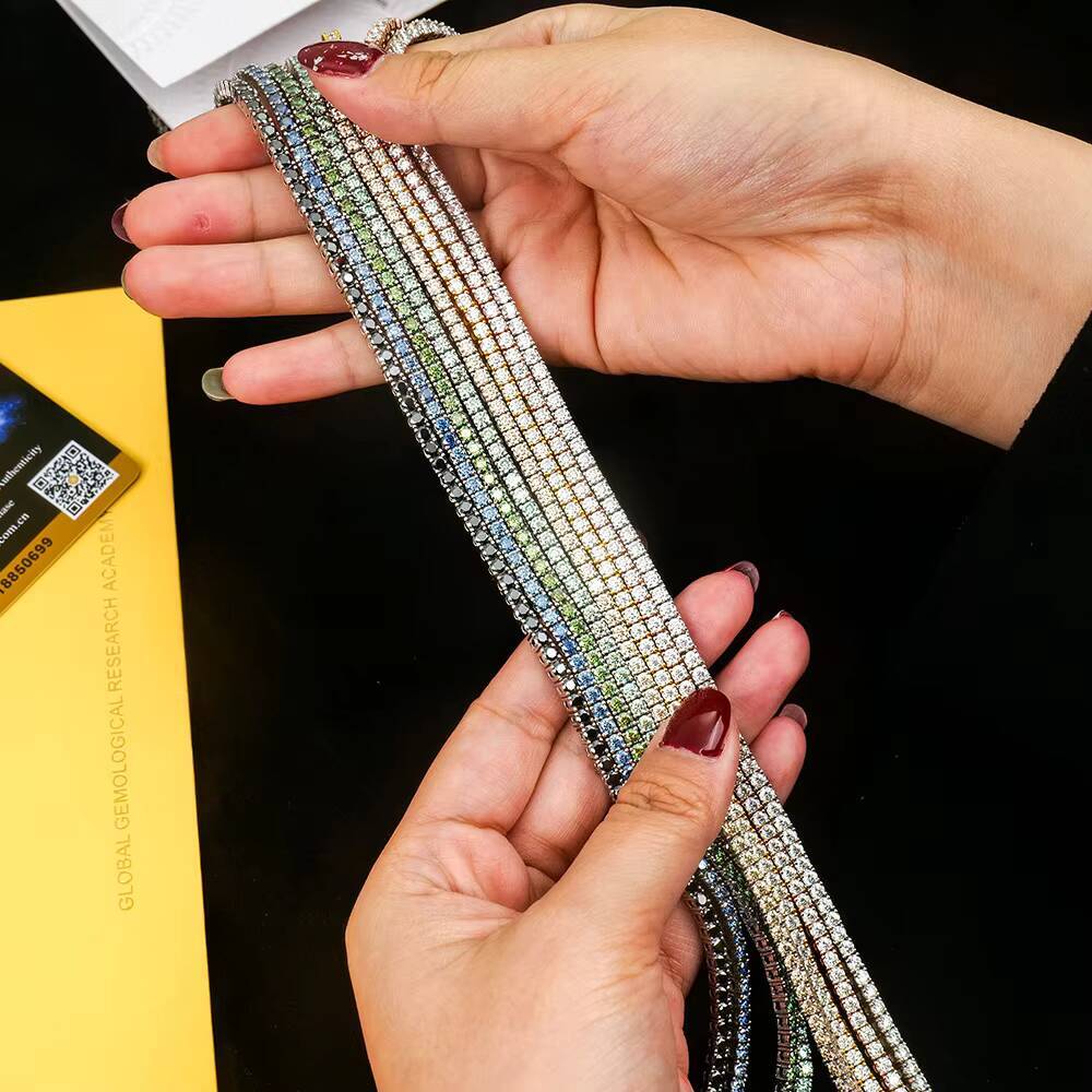 Hip Hop Real 925 Silver 100 Pass Diamond Jewelry 2mm 3mm 4mm 5mm 6mm Blue Green Moissanite Tennis Chain Necklace