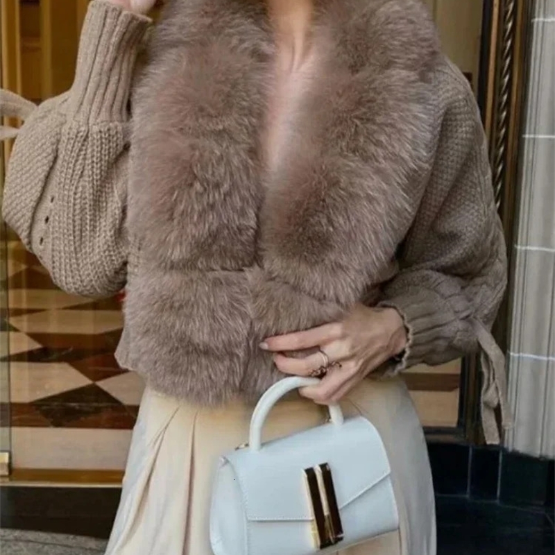 Winter Fashion Knitting Cardigan Placket Coat Women Casual Real Fur Short Warm Knitted Jacket with Natural 251105