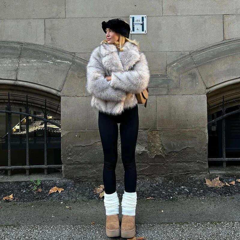 Cross-Border European and American Style Lapel Short Faux Fox Coat Simple Fashion Women's Clothing Eco-Friendly Fur