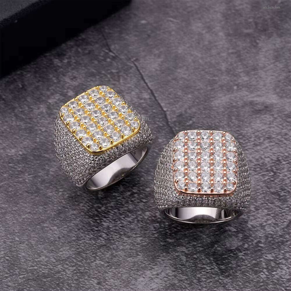 Hip-Hop Boutique Jewelry Chrysolite Diamond Cubic Zirconia 925 Sterling Silver Iced Out Custom Men's Ring