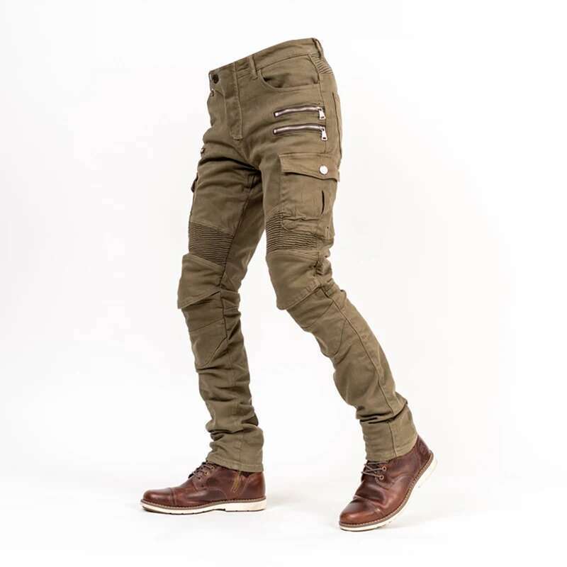 Motorcycle Jeans Men Multi-Pockets Riding Pants With Knee Pads Casual Denim Trousers Solid Fashion Cargo Pant Biker New